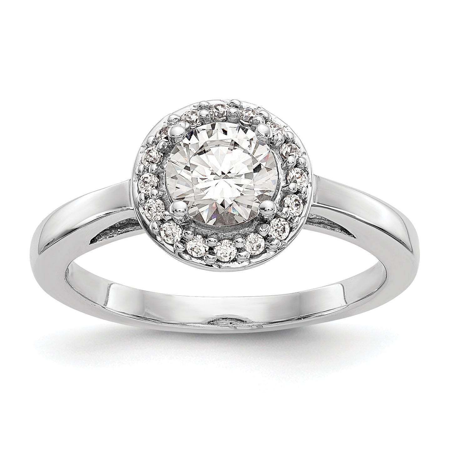 0.75ct. CZ Solid Real 14K White Gold Round Halo Engagement Ring