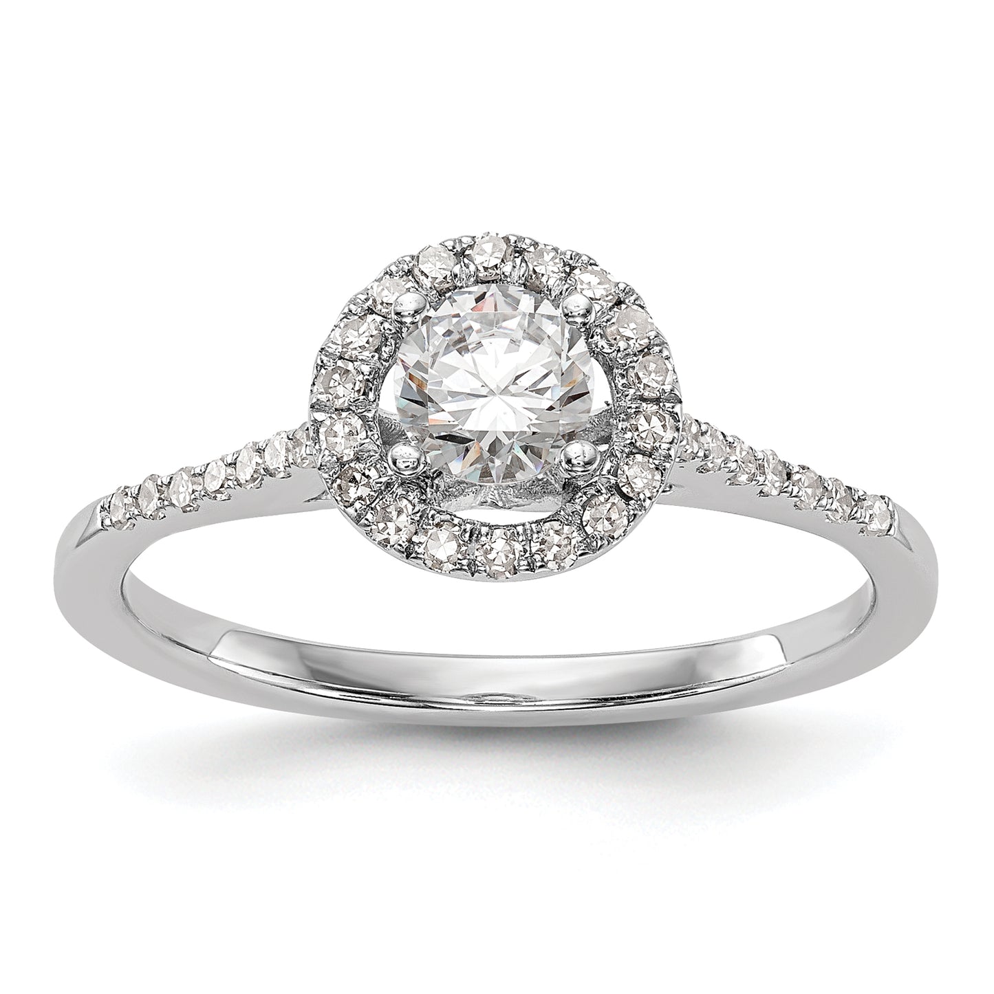 0.50ct. CZ Solid Real 14K White Gold Round Halo Engagement Ring