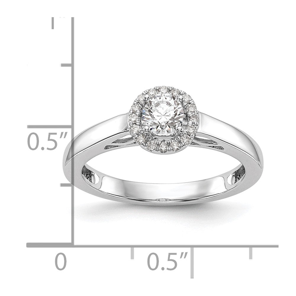 0.33ct. CZ Solid Real 14K White Gold Round Halo Engagement Ring