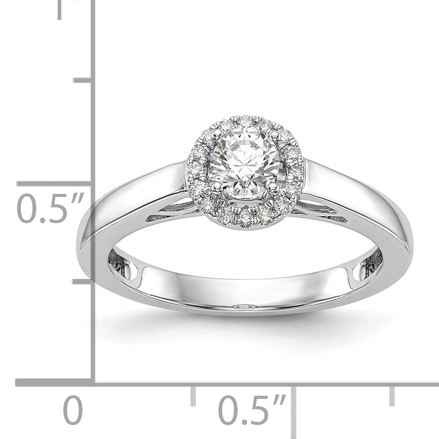 0.33ct. CZ Solid Real 14K White Gold Round Halo Engagement Ring