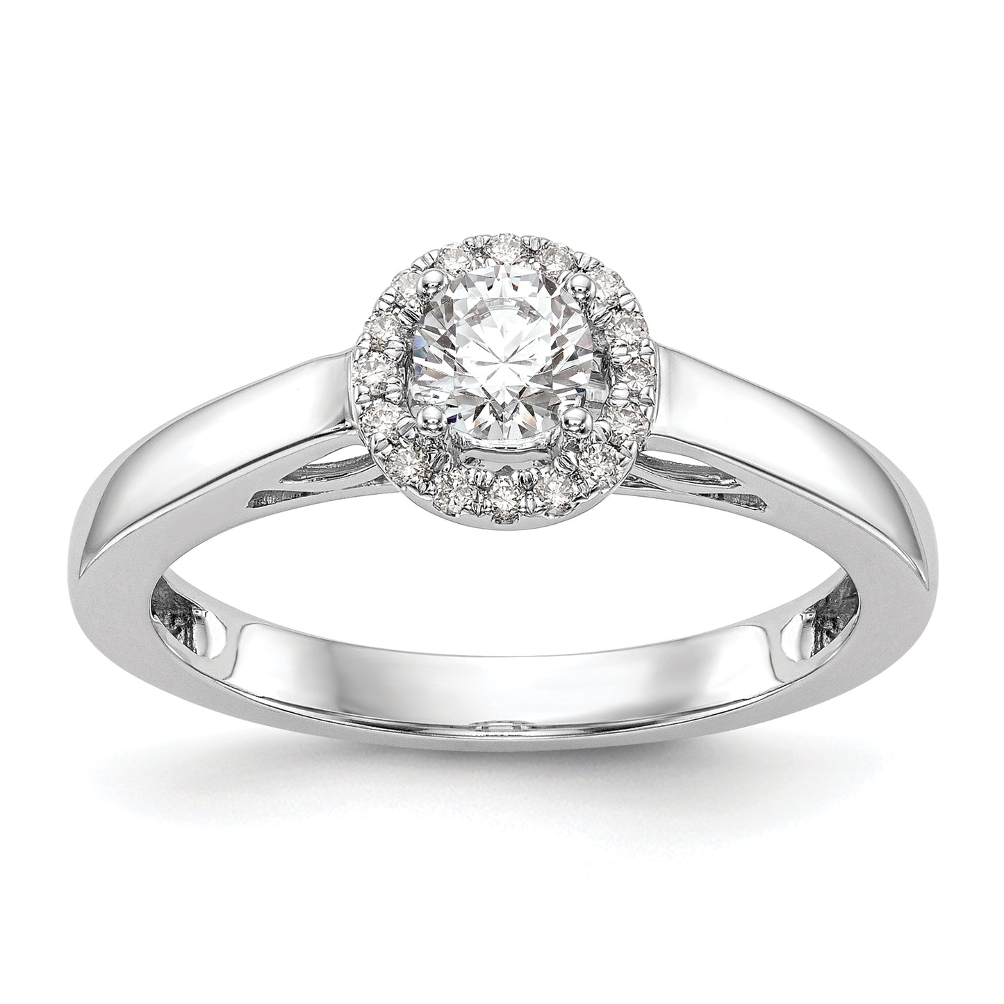 0.33ct. CZ Solid Real 14K White Gold Round Halo Engagement Ring