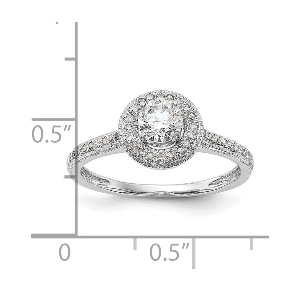 0.25ct. CZ Solid Real 14K White Gold Round Halo Engagement Ring