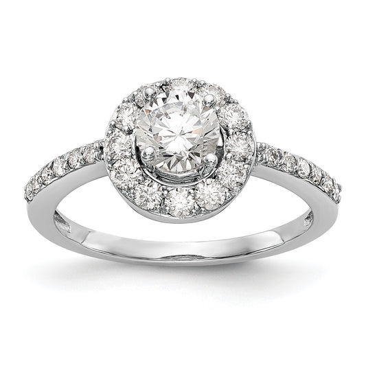 0.50ct. CZ Solid Real 14K White Gold Round Halo Engagement Ring