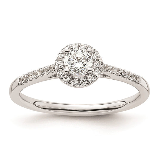 0.25ct. CZ Solid Real 14K White Gold Round Halo Engagement Ring