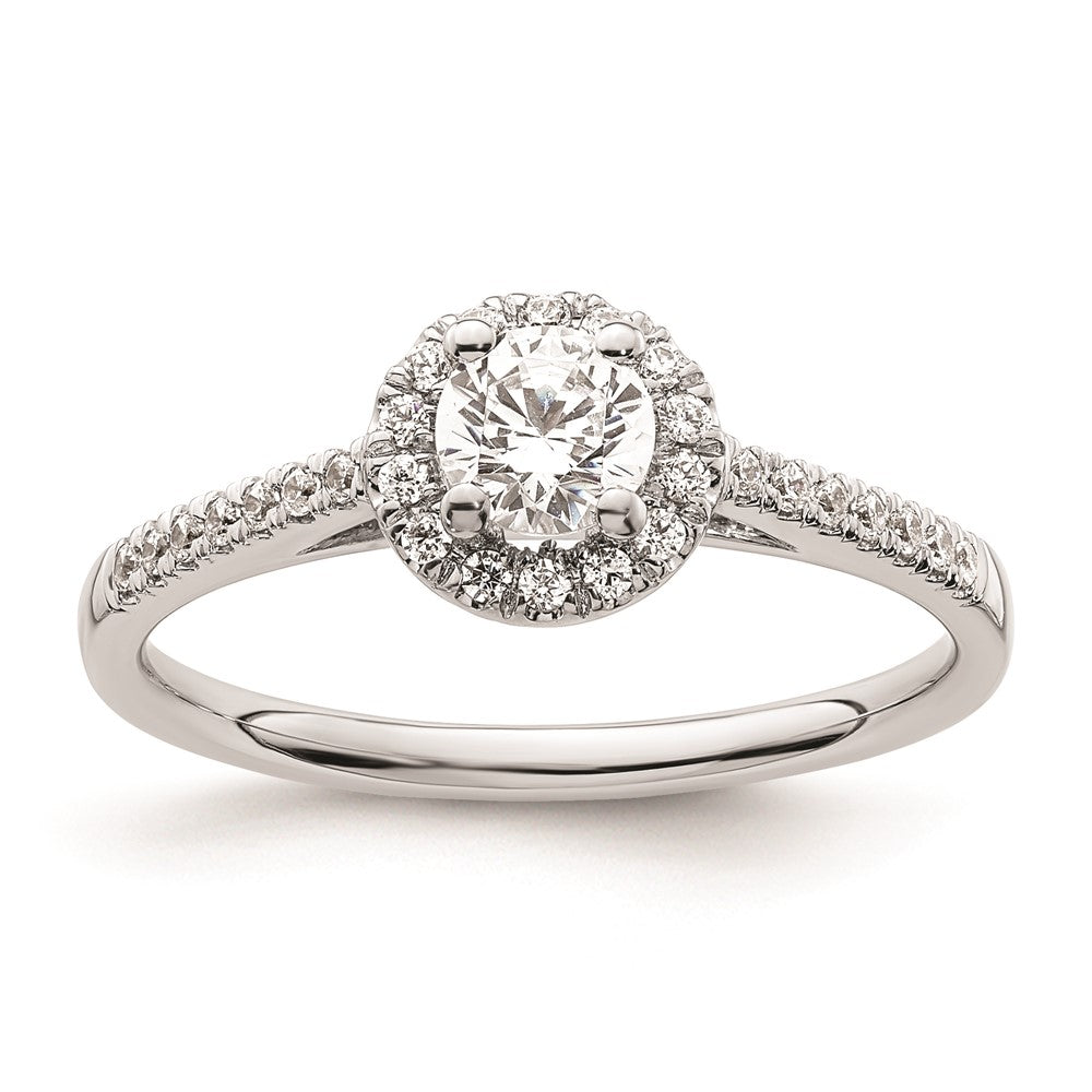 0.33ct. CZ Solid Real 14K White Gold Round Halo Engagement Ring