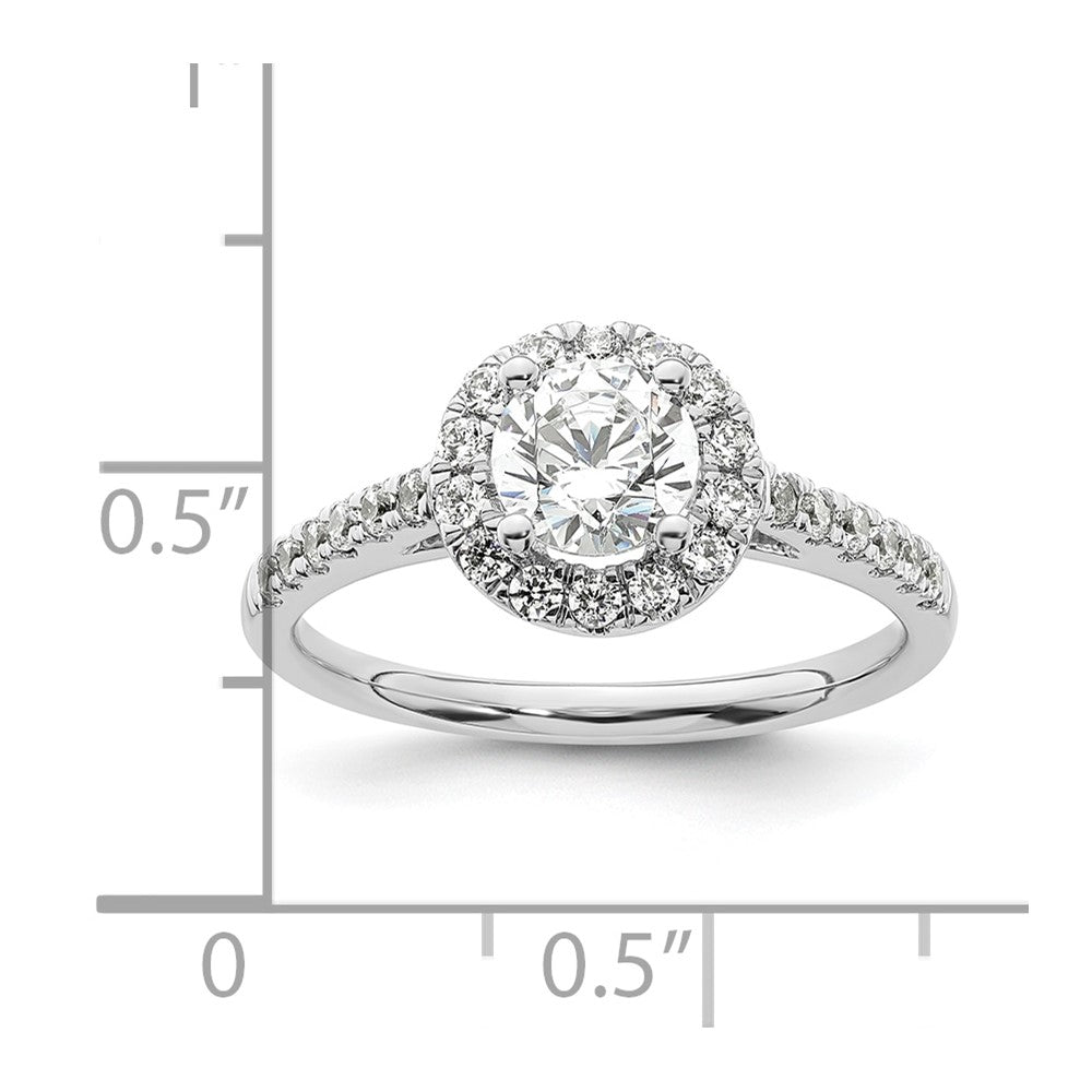 0.75ct. CZ Solid Real 14K White Gold Round Halo Engagement Ring