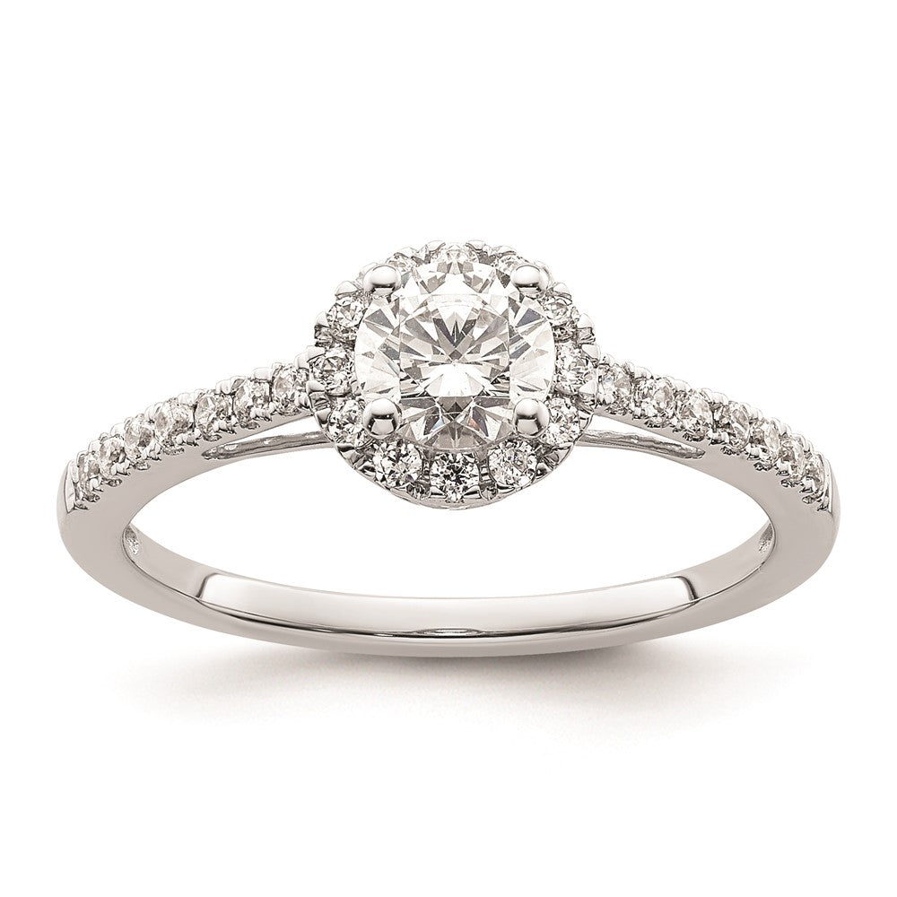 0.50ct. CZ Solid Real 14K White Gold Round Halo Engagement Ring