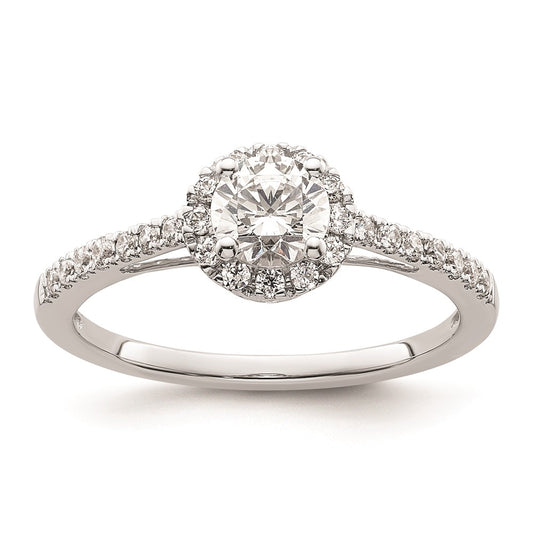 0.50ct. CZ Solid Real 14K White Gold Round Halo Engagement Ring