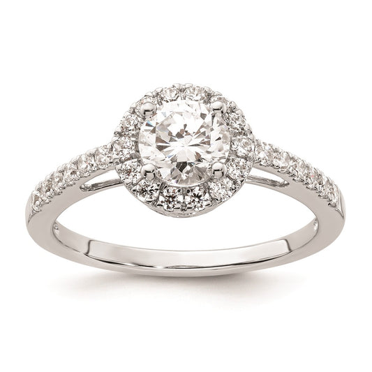 0.75ct. CZ Solid Real 14K White Gold Round Halo Engagement Ring