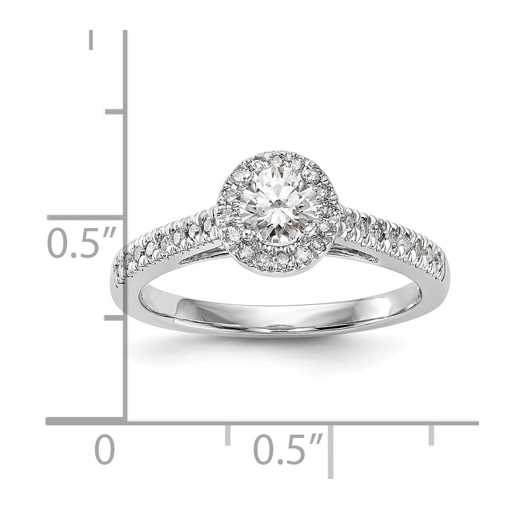 0.33ct. CZ Solid Real 14K White Gold Round Halo Engagement Ring