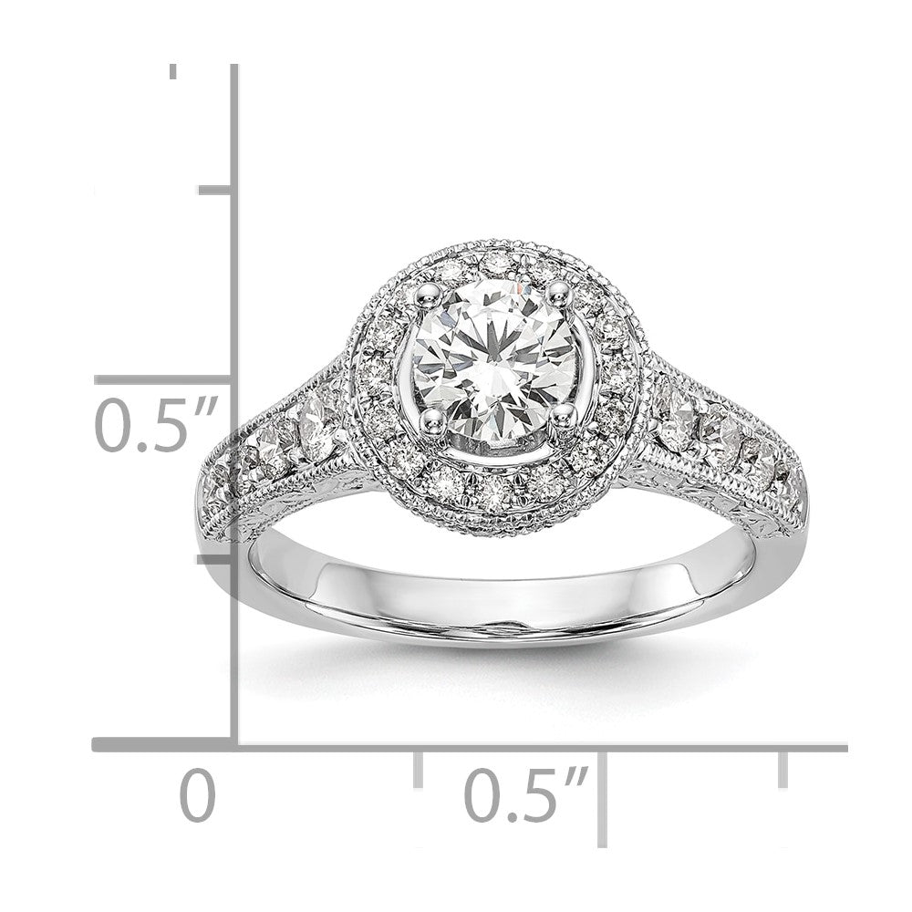 0.75ct. CZ Solid Real 14K White Gold Round Halo Engagement Ring