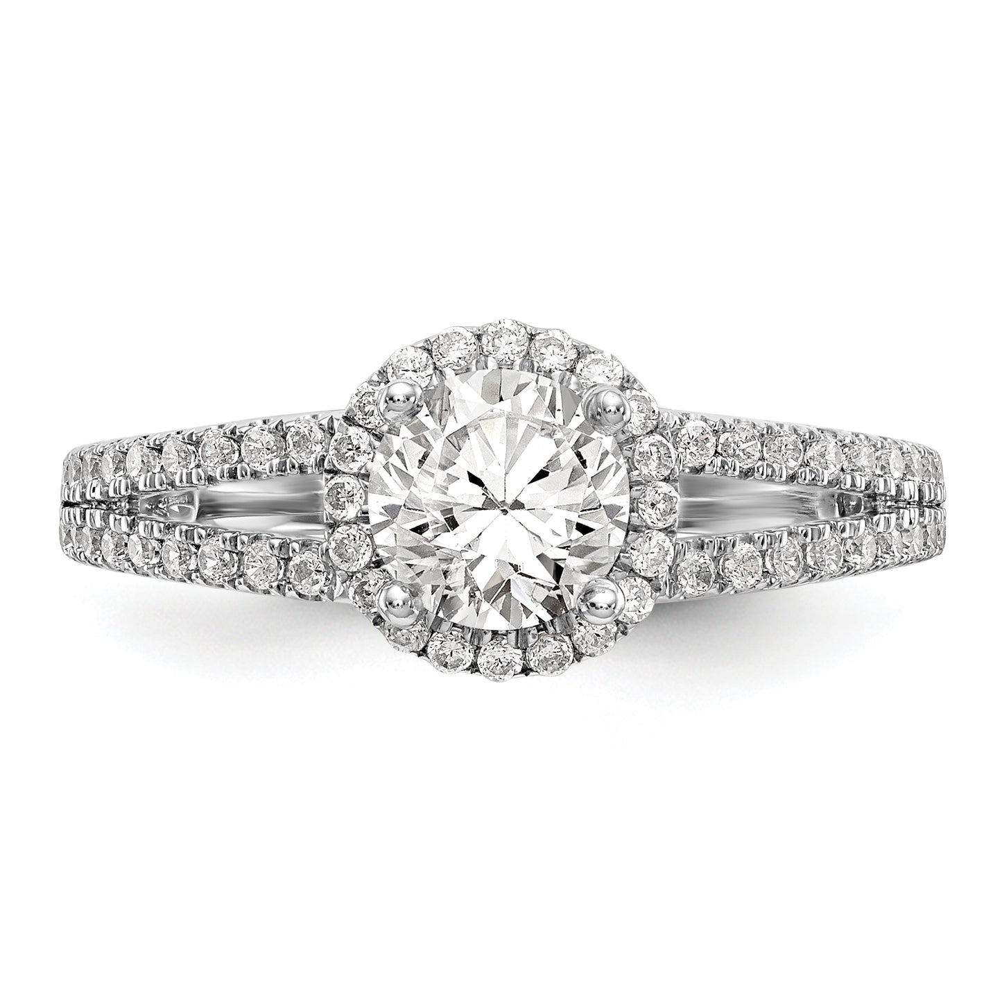 0.75ct. CZ Solid Real 14K White Gold Round Halo Engagement Ring