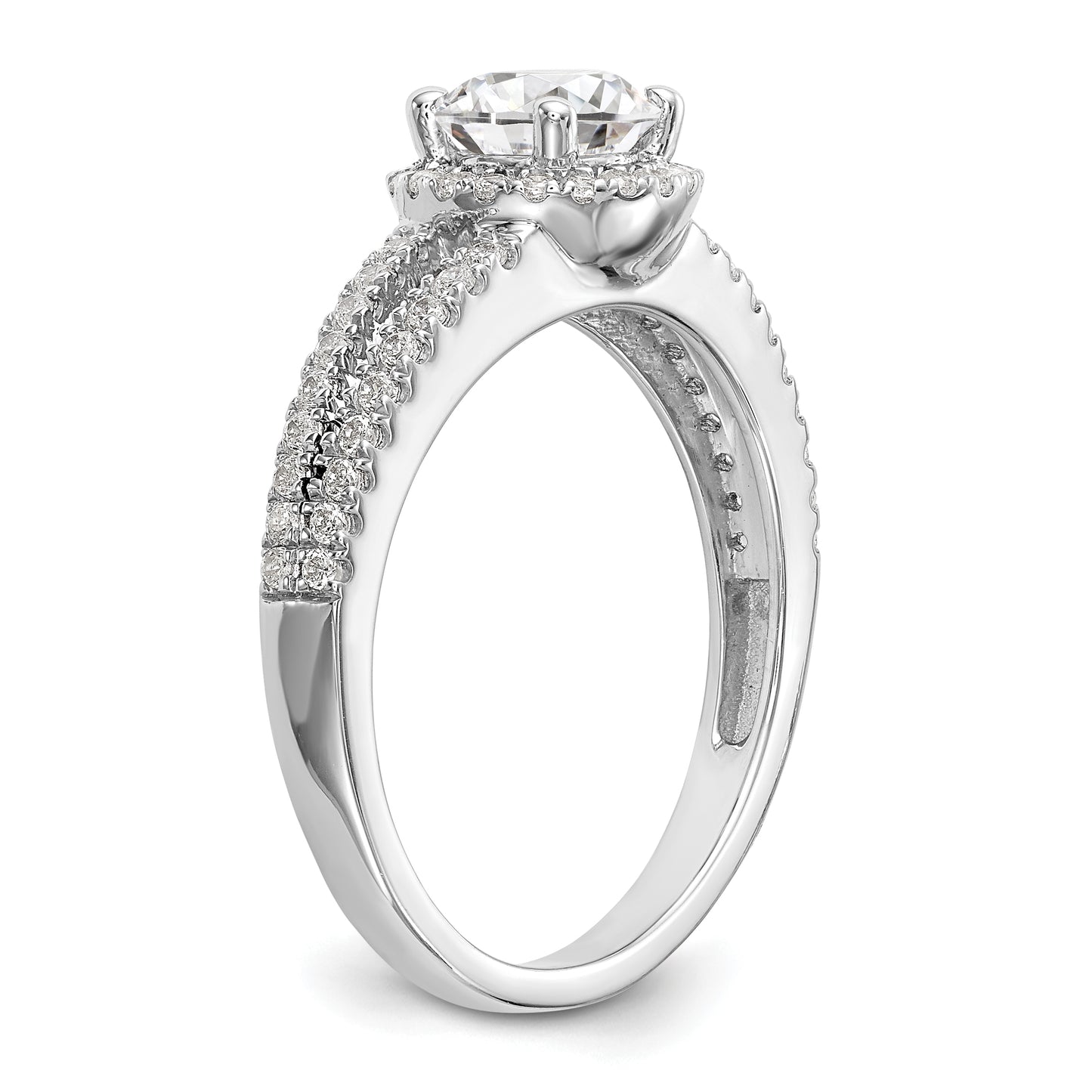 0.75ct. CZ Solid Real 14K White Gold Round Halo Engagement Ring