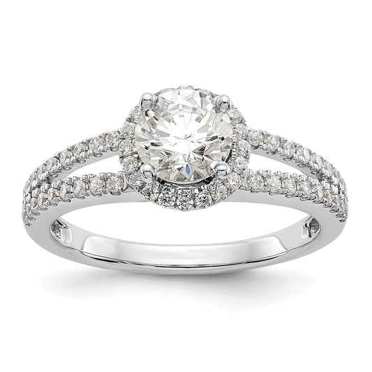 0.75ct. CZ Solid Real 14K White Gold Round Halo Engagement Ring