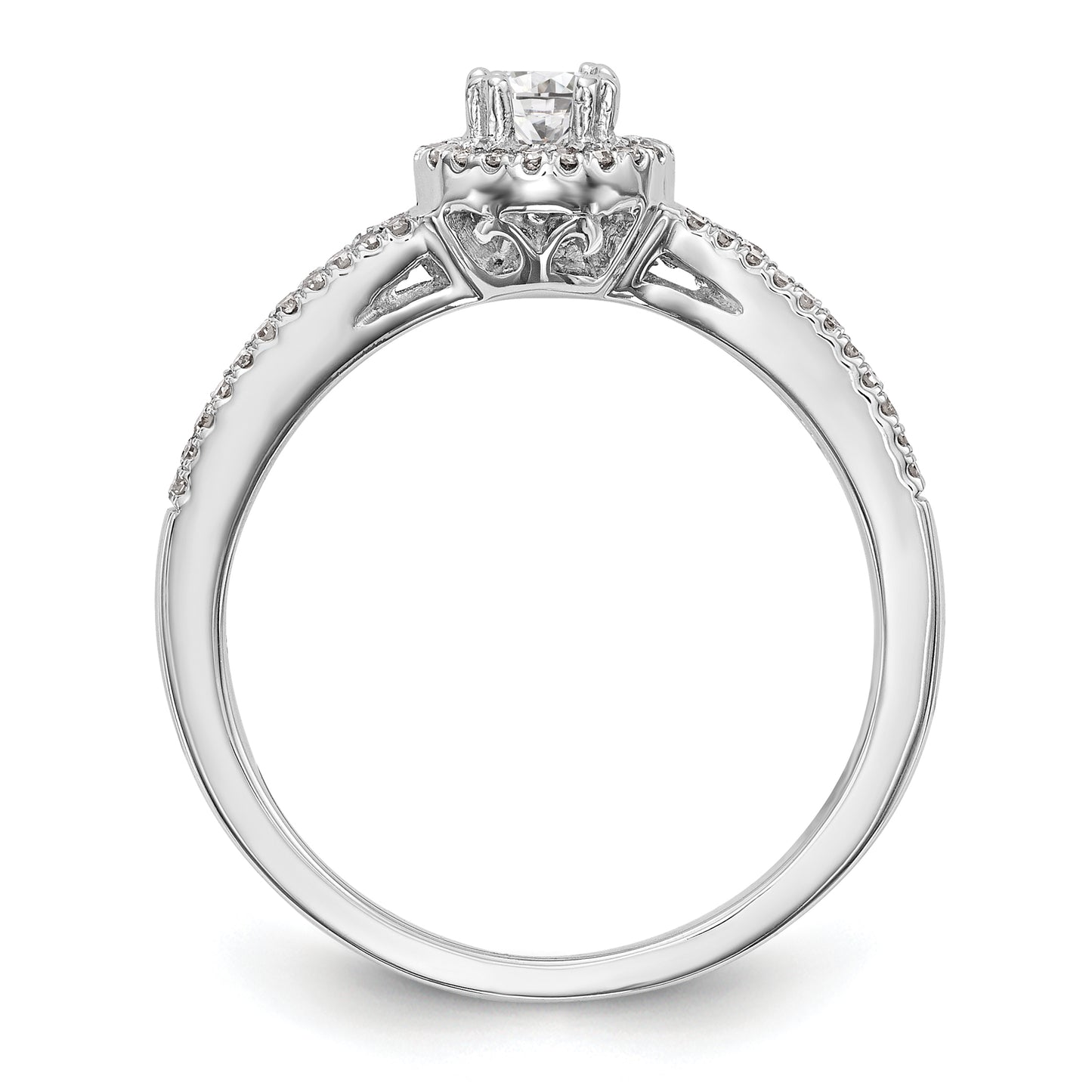 0.25ct. CZ Solid Real 14K White Gold Round Halo Engagement Ring