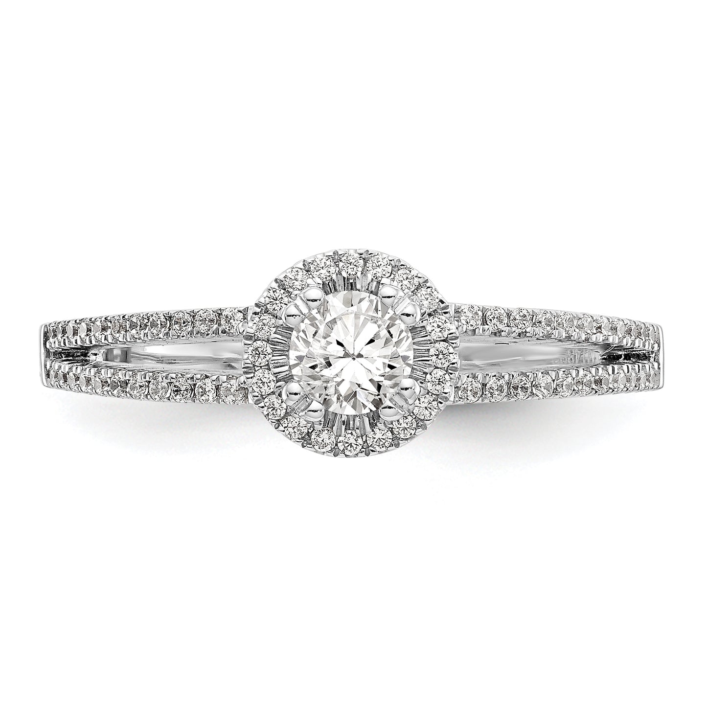 0.25ct. CZ Solid Real 14K White Gold Round Halo Engagement Ring