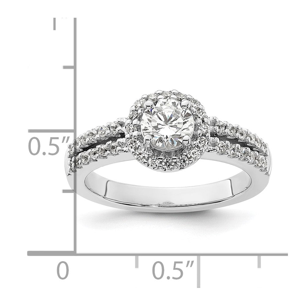 0.75ct. CZ Solid Real 14K White Gold Round Halo Engagement Ring