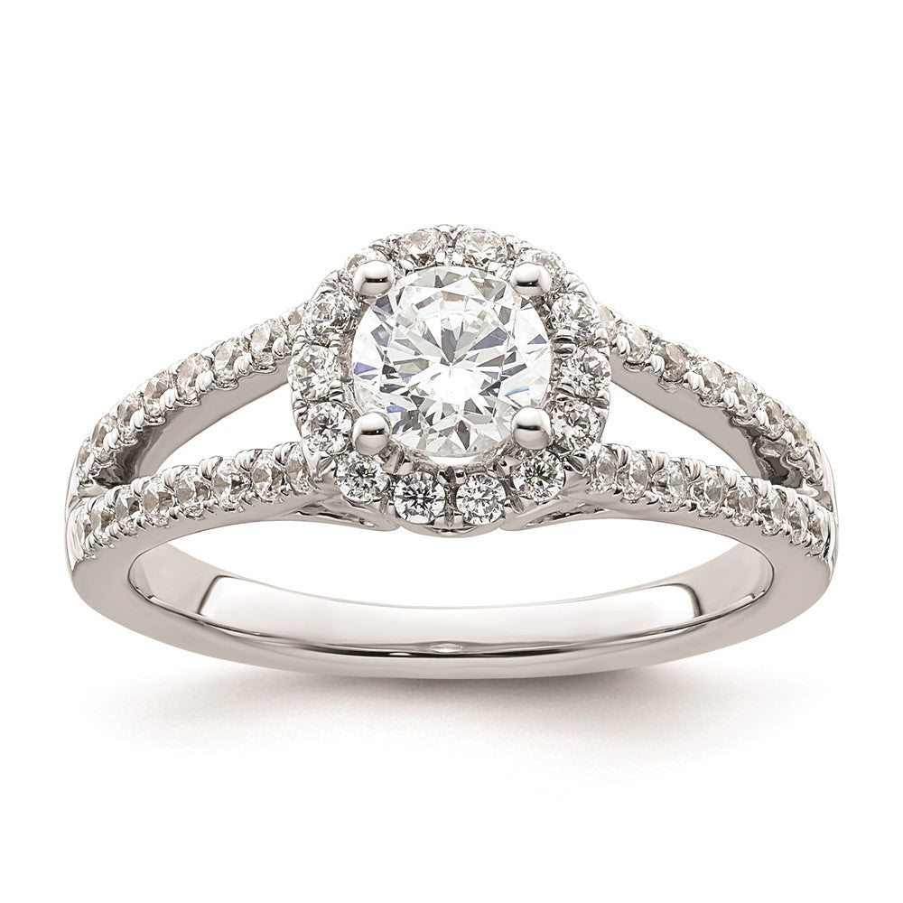 0.50ct. CZ Solid Real 14K White Gold Round Halo Engagement Ring