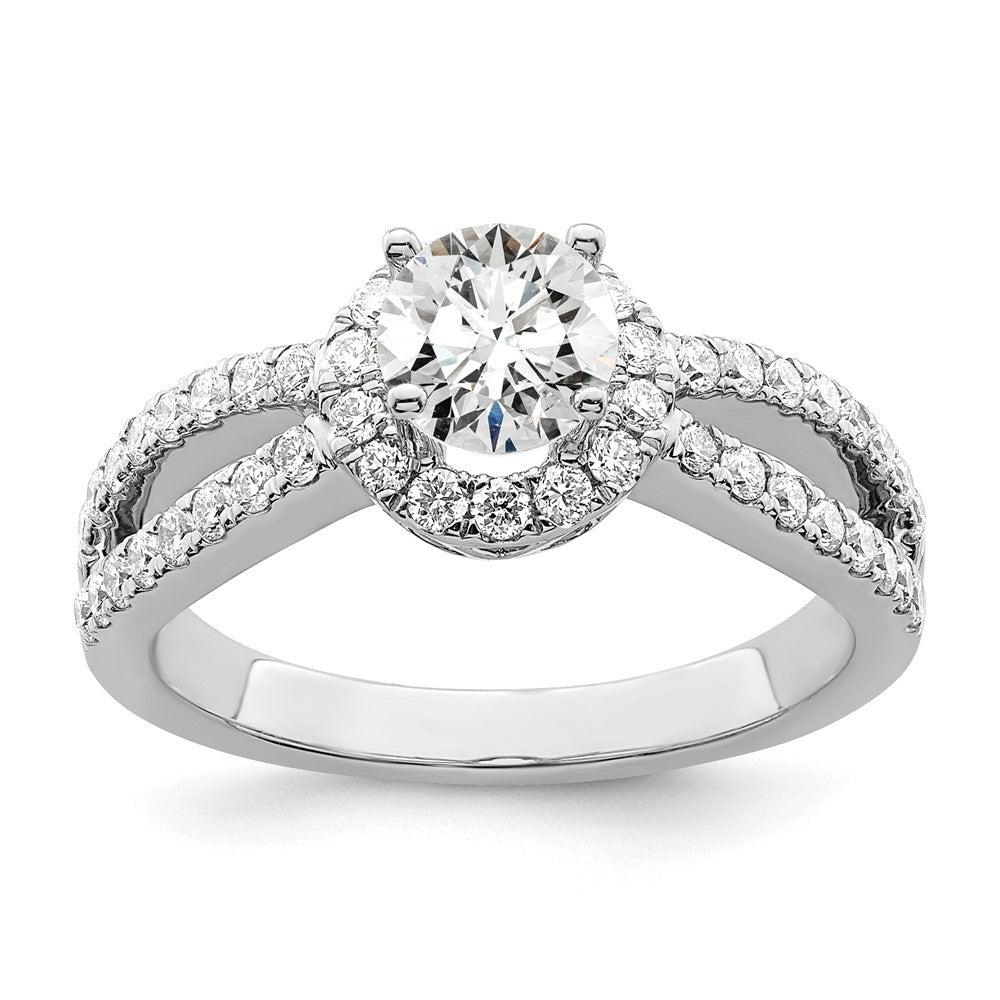 0.50ct. CZ Solid Real 14K White Gold Round Halo Engagement Ring