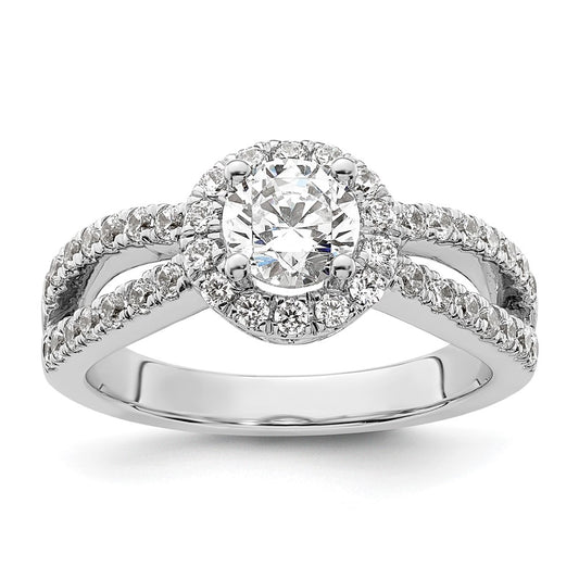 0.75ct. CZ Solid Real 14K White Gold Round Halo Engagement Ring