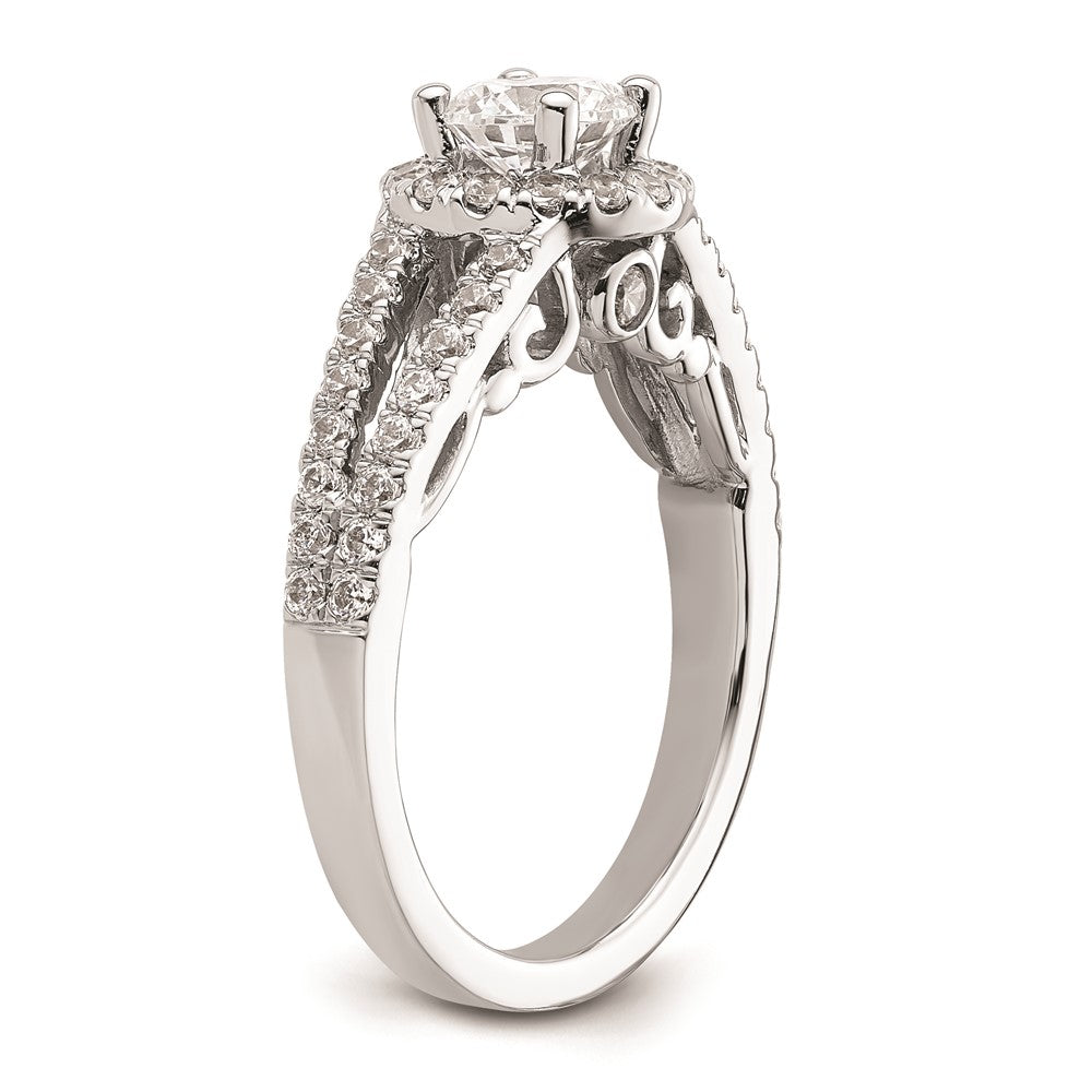 0.75ct. CZ Solid Real 14K White Gold Round Halo Engagement Ring