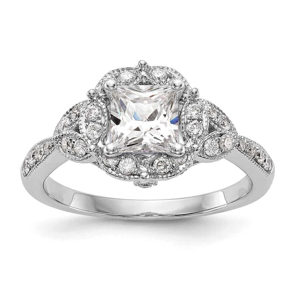 0.40ct. CZ Solid Real 14K White Gold Peg Set Round Halo Engagement Ring