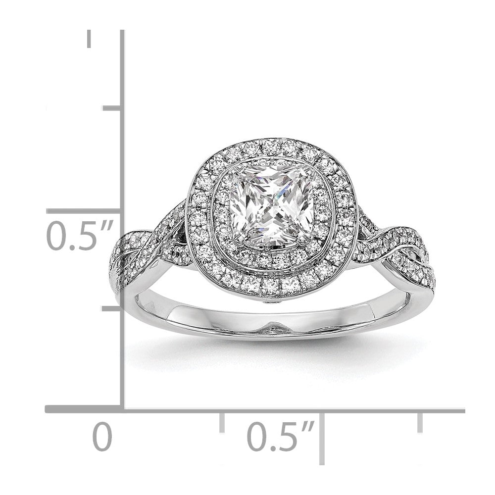 0.50ct. CZ Solid Real 14K White Gold Cushion Halo Engagement Ring