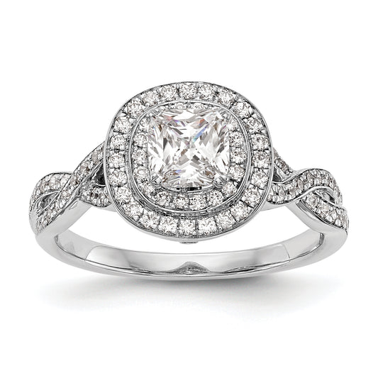 0.50ct. CZ Solid Real 14K White Gold Cushion Halo Engagement Ring