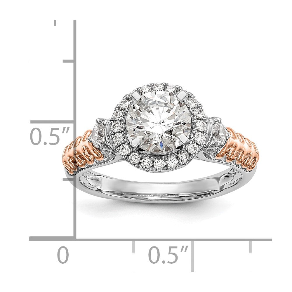 0.28ct. CZ Solid Real 14K Two-tone Peg Set Halo Engagement Ring