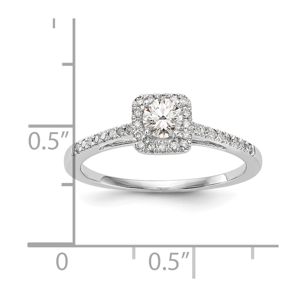 0.20ct. CZ Solid Real 14K White Gold Round Cushion Halo Engagement Ring