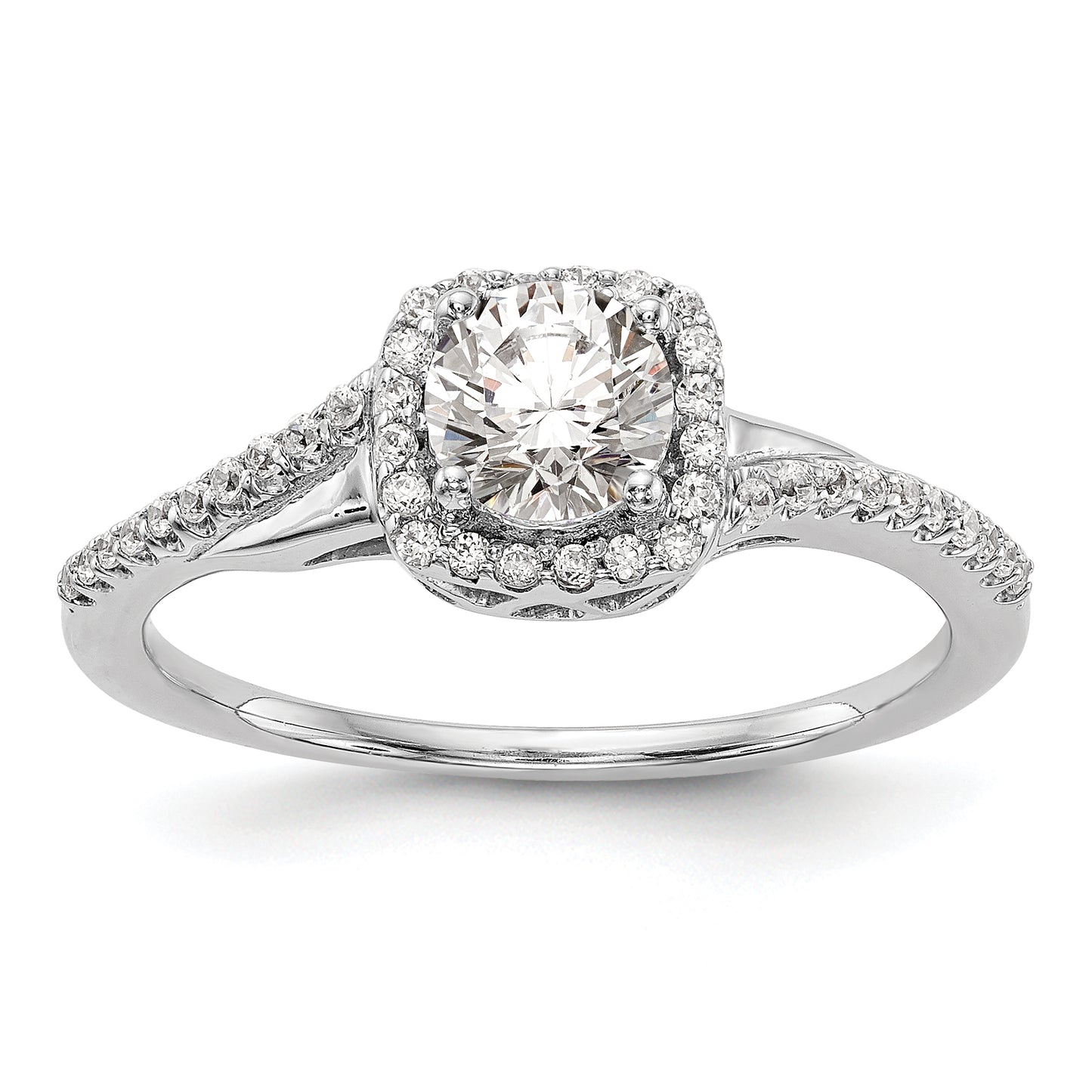 0.50ct. CZ Solid Real 14K White Gold Cushion Halo Engagement Ring