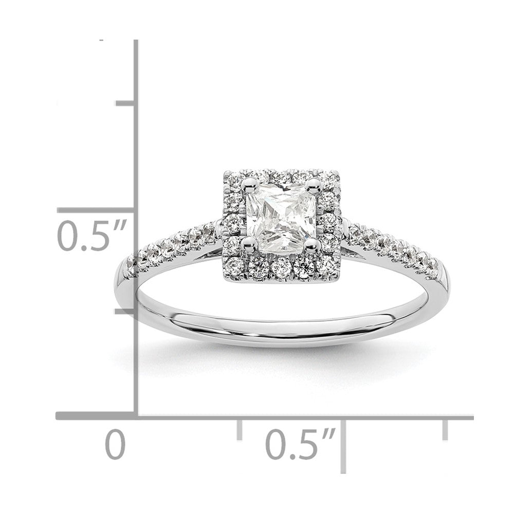 0.33ct. CZ Solid Real 14K White Gold Princess Square Halo Engagement Ring