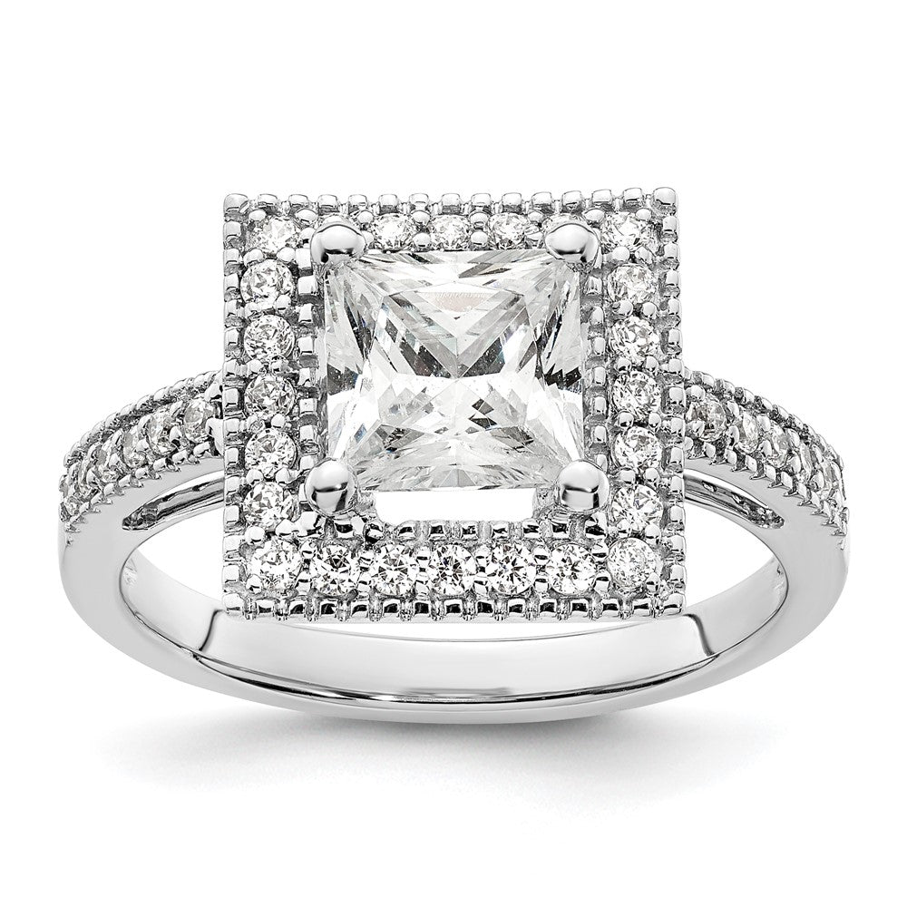 2.00ct. CZ Solid Real 14K White Gold Princess Square Halo Engagement Ring