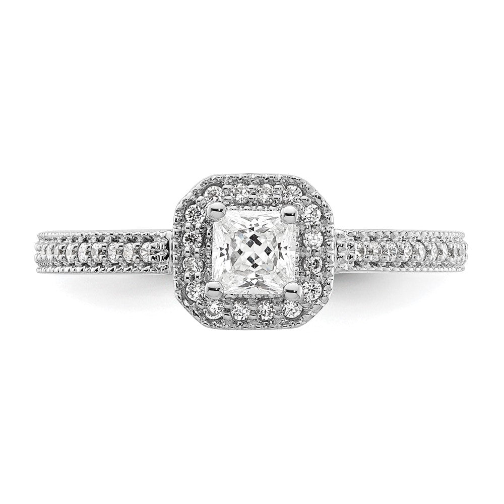 0.25ct. CZ Solid Real 14K White Gold Princess Square Halo Engagement Ring