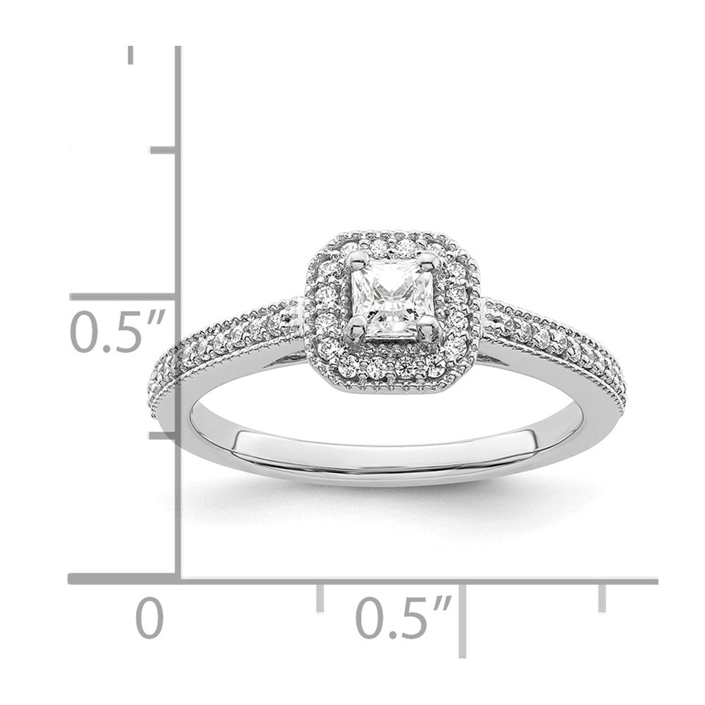 0.33ct. CZ Solid Real 14K White Gold Princess Square Halo Engagement Ring