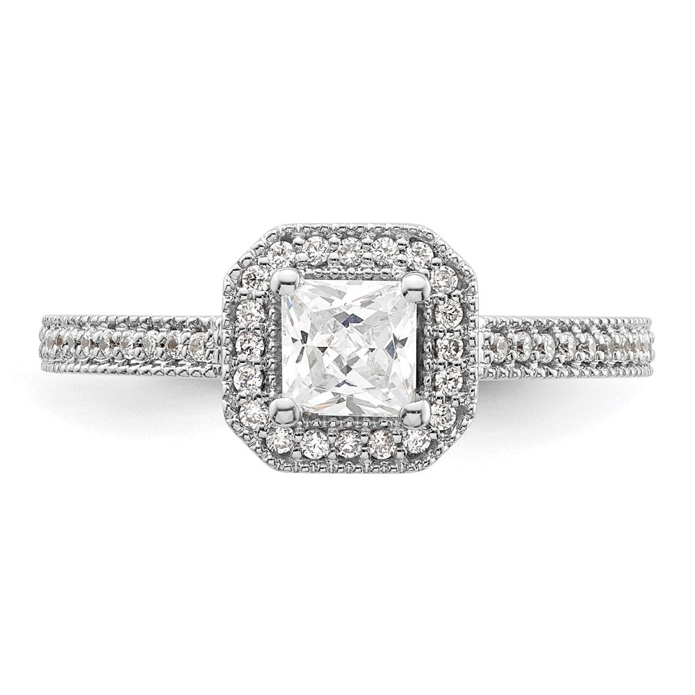 0.50ct. CZ Solid Real 14K White Gold Princess Square Halo Engagement Ring