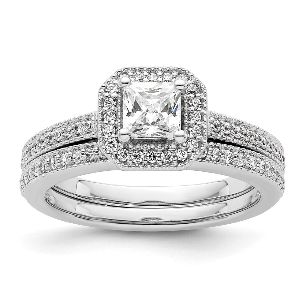 0.50ct. CZ Solid Real 14K White Gold Princess Square Halo Engagement Ring