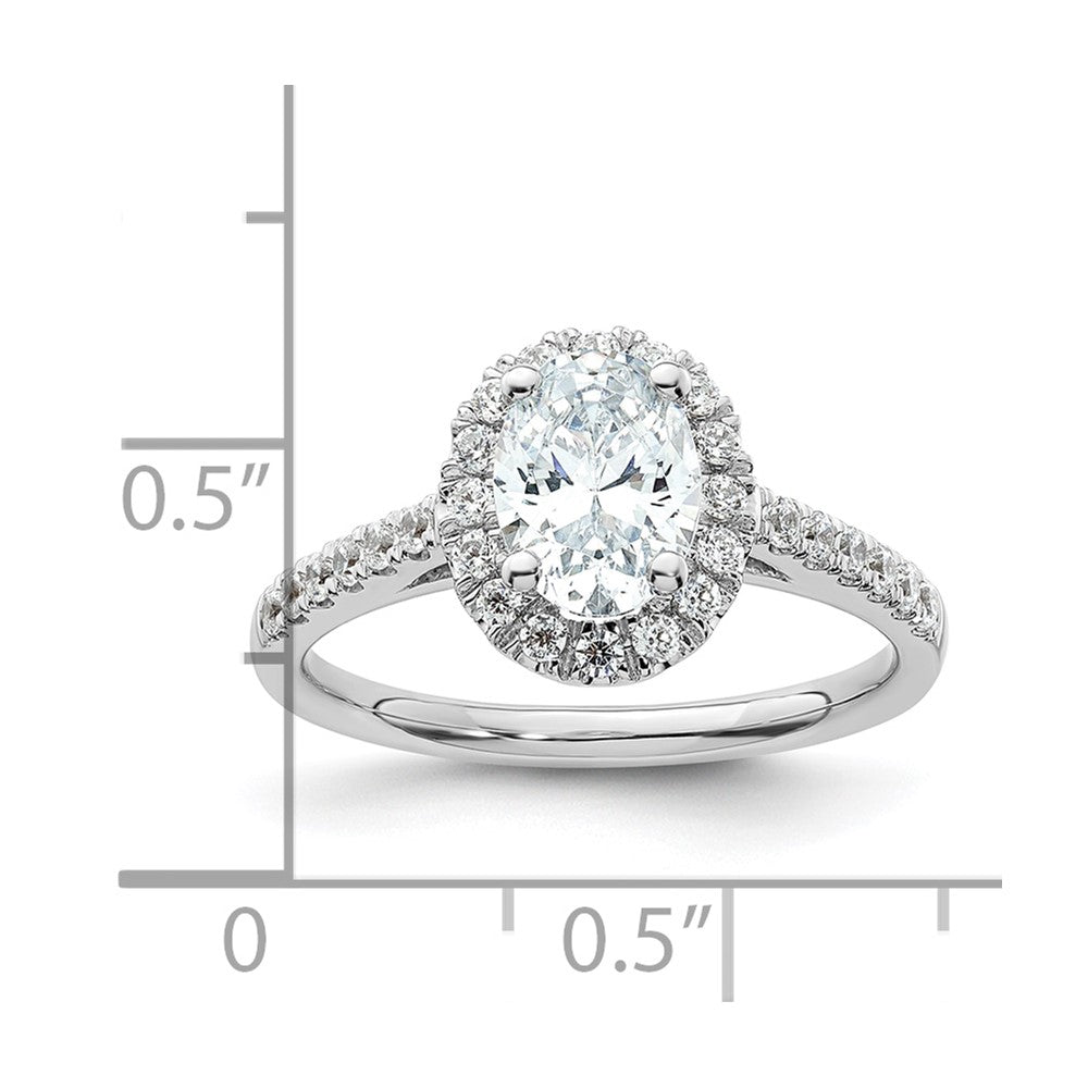 0.75ct. CZ Solid Real 14K White Gold Oval Oval Halo Engagement Ring