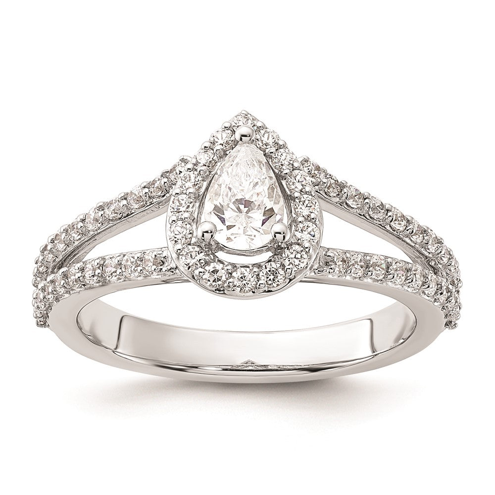 0.50ct. CZ Solid Real 14K White Gold Pear Pear Halo Engagement Ring