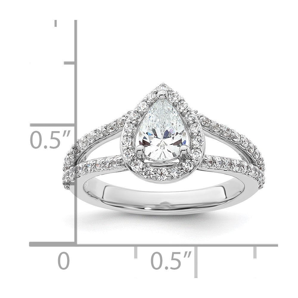 0.75ct. CZ Solid Real 14K White Gold Pear Pear Halo Engagement Ring