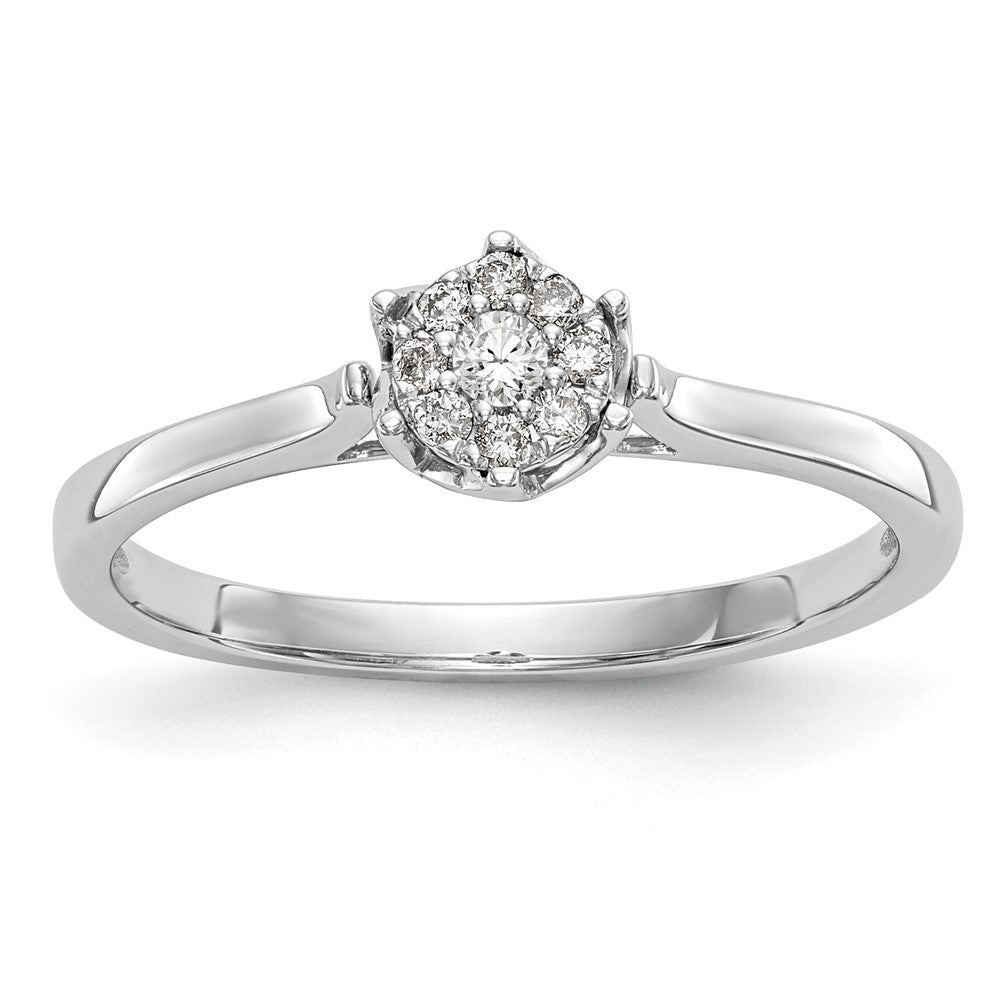 0.10ct. CZ Solid Real 14k White Gold Complete Cluster Engagement Ring