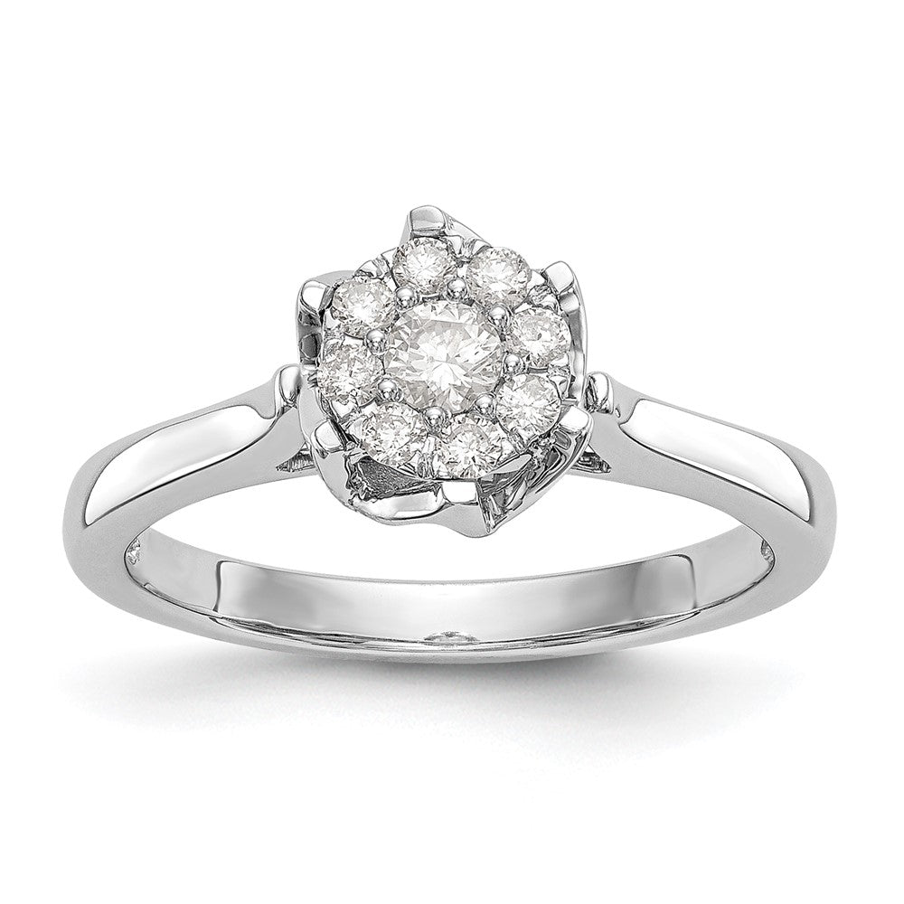 0.25ct. CZ Solid Real 14k White Gold Complete Cluster Engagement Ring