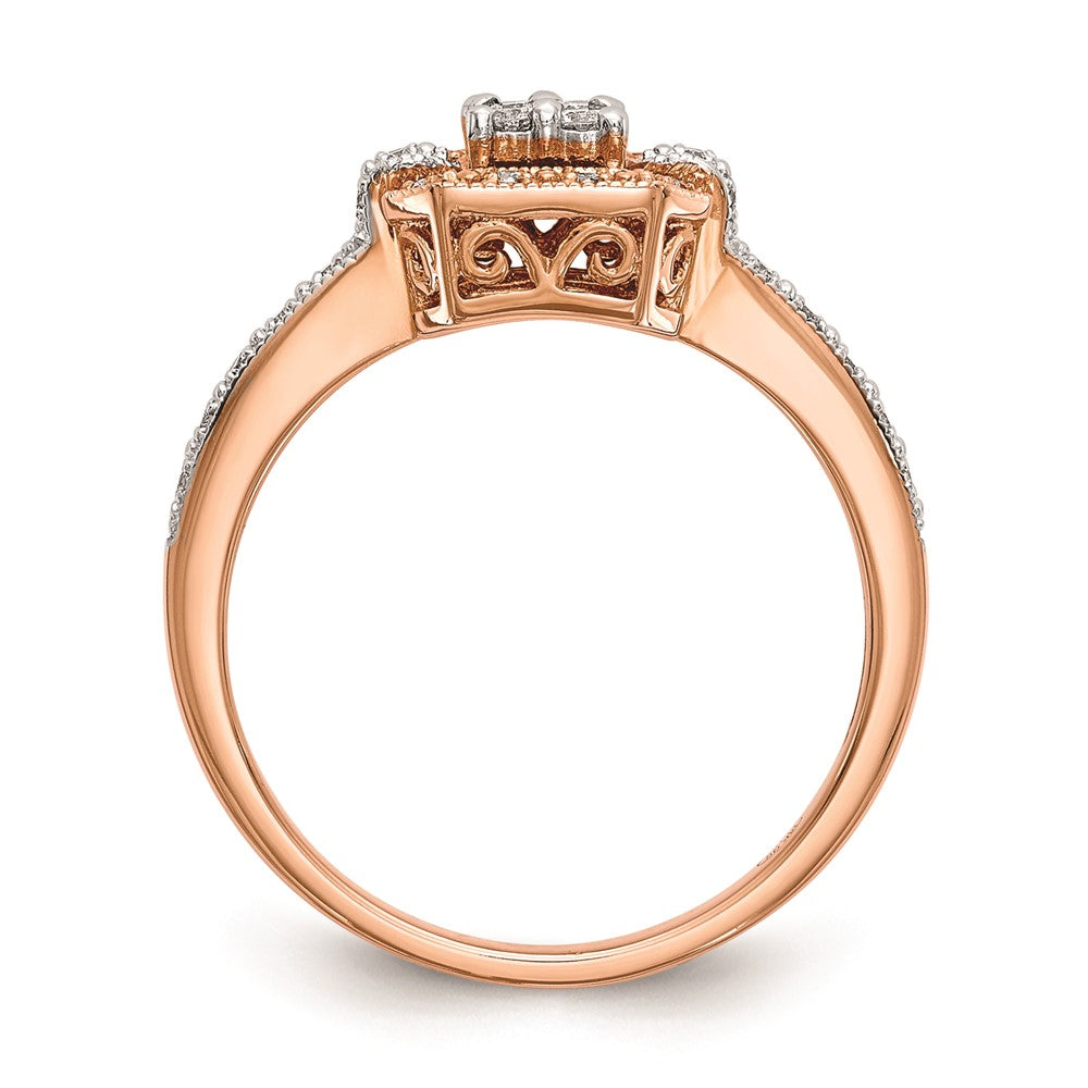 0.20ct. CZ Solid Real 14K Rose Gold Complete Cluster Engagement Ring