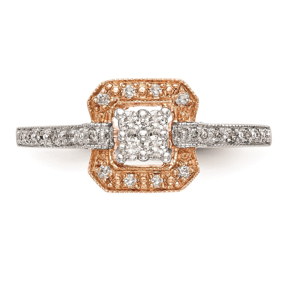 0.20ct. CZ Solid Real 14K Rose Gold Complete Cluster Engagement Ring