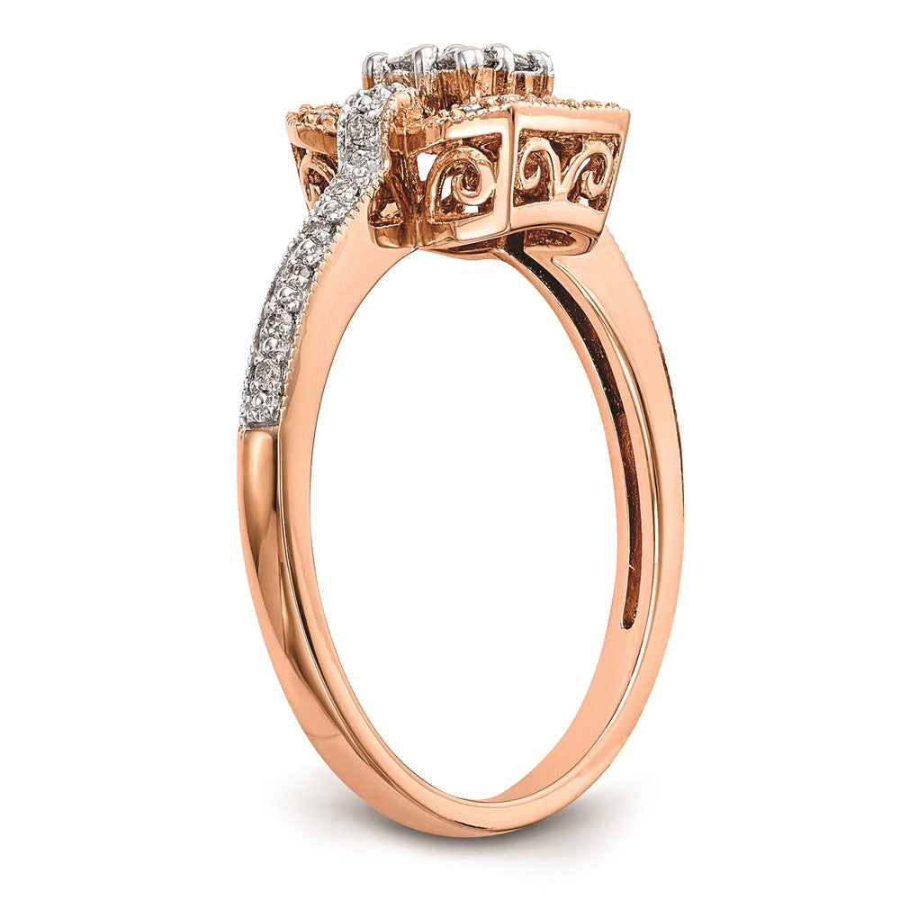 0.20ct. CZ Solid Real 14K Rose Gold Complete Cluster Engagement Ring