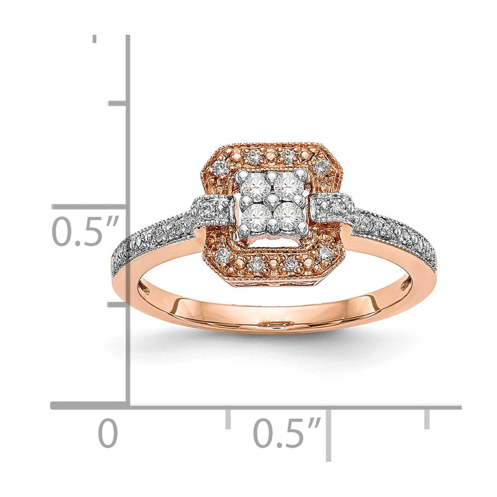 0.20ct. CZ Solid Real 14K Rose Gold Complete Cluster Engagement Ring