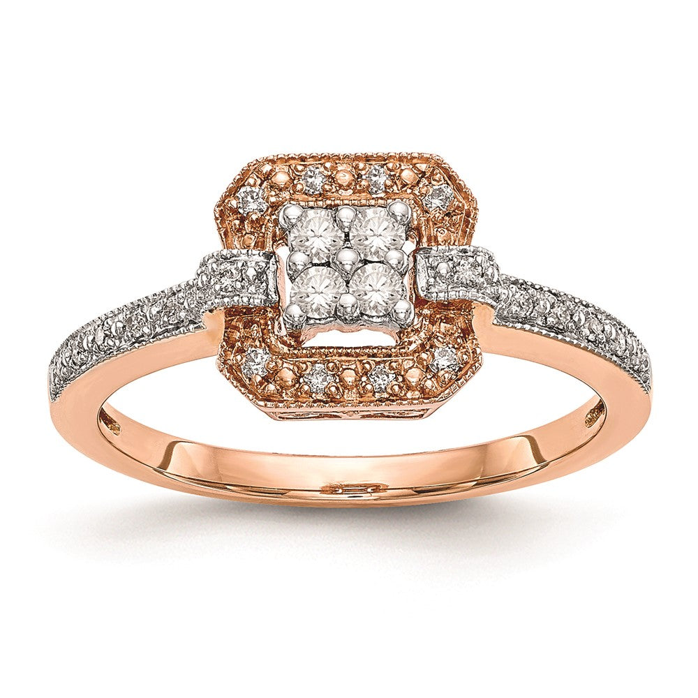 0.20ct. CZ Solid Real 14K Rose Gold Complete Cluster Engagement Ring