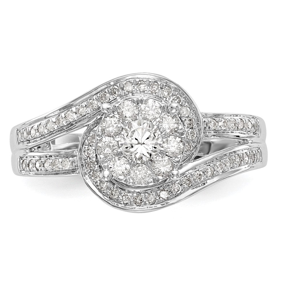 0.50ct. CZ Solid Real 14K White Gold Complete Cluster Engagement Ring