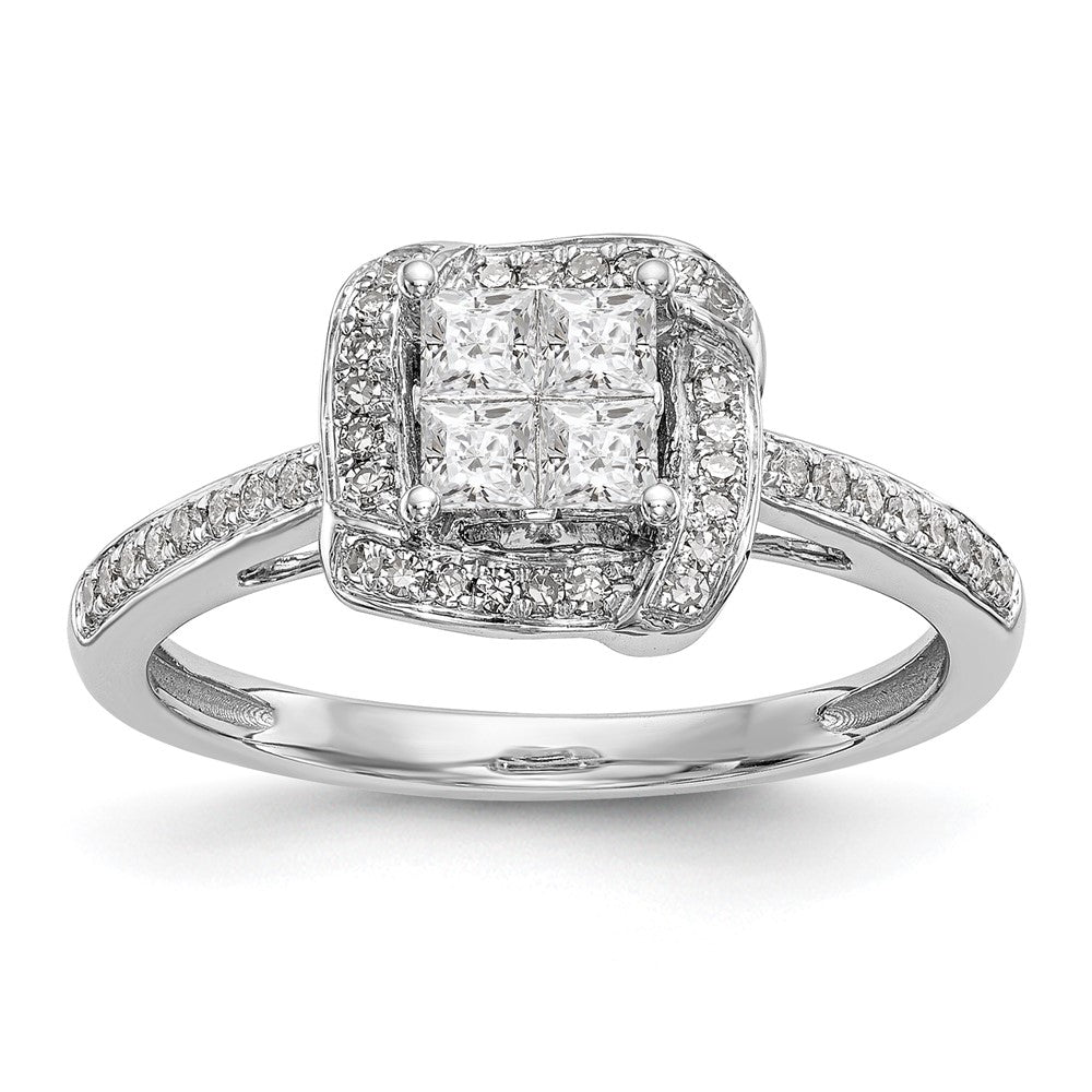 0.50ct. CZ Solid Real 14K White Gold Complete Cluster Engagement Ring