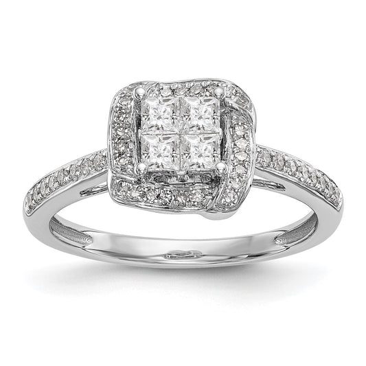 14K White Gold Complete Real Diamond Cluster Engagement Ring